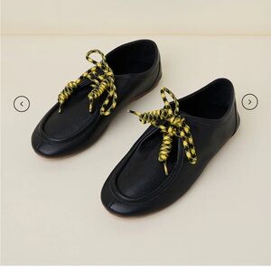 Charlotte Stone Ryan Black Loafers with Checkered Yellow Laces